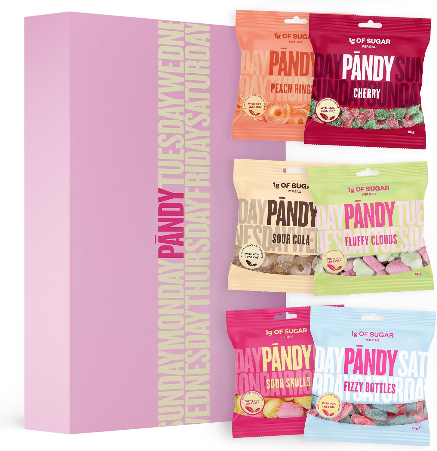 PANDY Candy 6 Pack Swedish Gummy Sweets | Only 1g Sugar & 70 Calories | Mixed Flavour Gift Box Hamper | Treats for Back to School, Birthday & Any Occasion