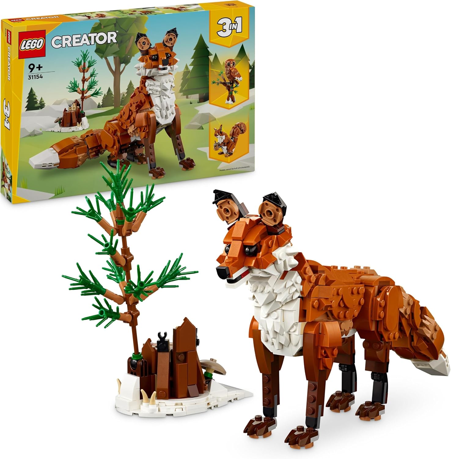 LEGO Creator 3in1 Forest Animals: Red Fox Toy to Owl Figure to Squirrel Model, Woodland Animal Toys for 9 Plus Year Old Kids, Girls & Boys, Makes a Fun Bedroom Decoration, Birthday Gift Idea 31154