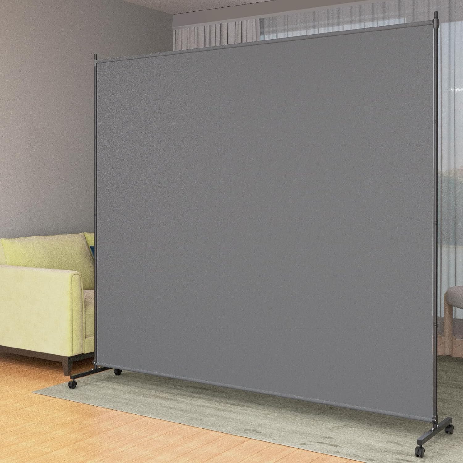 Height Adjustable Single Panel Room Divider/Privacy Screen with Caster Wheels and Brakes - Stylish and Versatile Partition for Home,Office,School and Restaurant Spaces (Gray, 6FT*6FT)