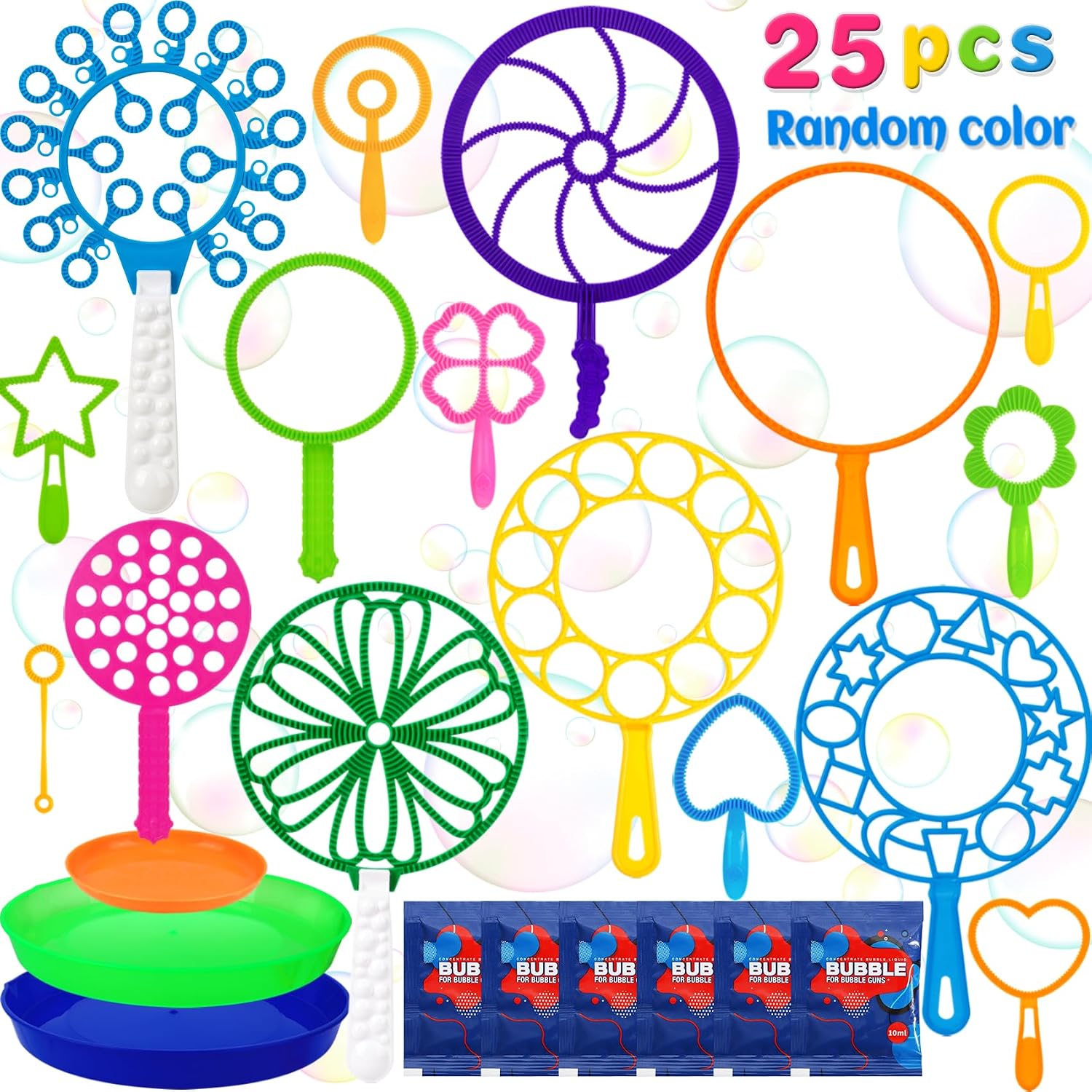 Roberly 25 PCS Big Bubble Wands Set with Tray Solution, Giant Bubbles Wands Toys for Kids Adults Summer Outdoor Activities Birthday Gifts Party Favors