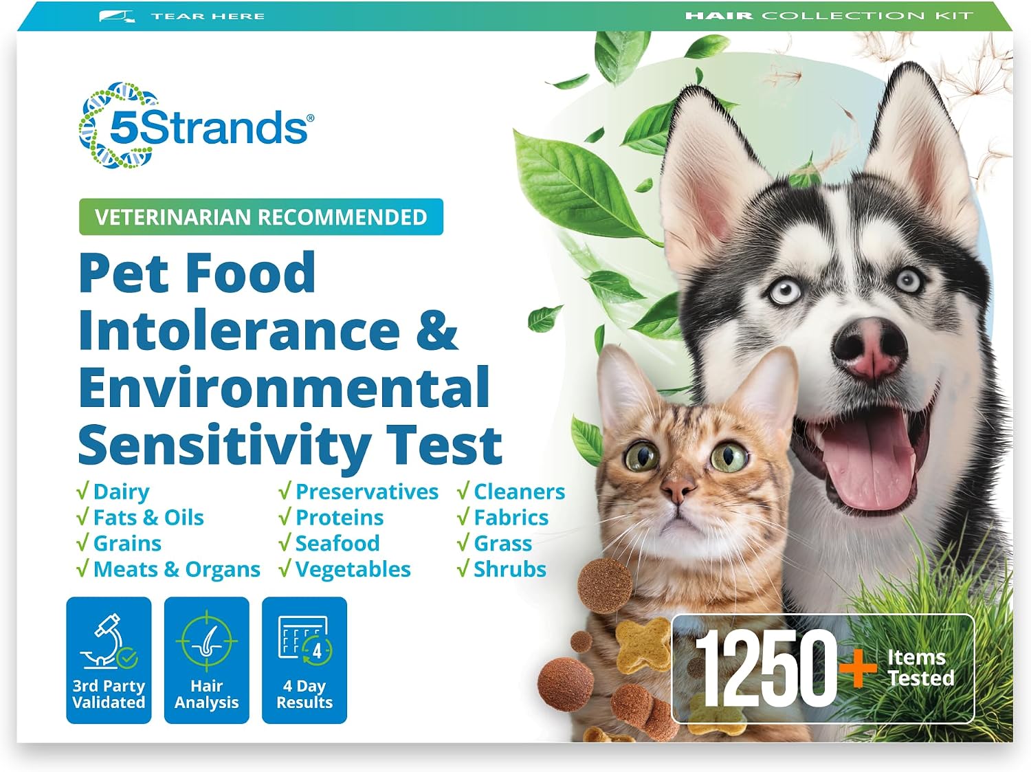 5Strands Pet Food Intolerance & Environmental Sensitivity Test, at Home Gut Health Test for Dogs & Cats, 857 Items Tested, Pet Health Check, Results in 4 Days, For All Ages and Breeds