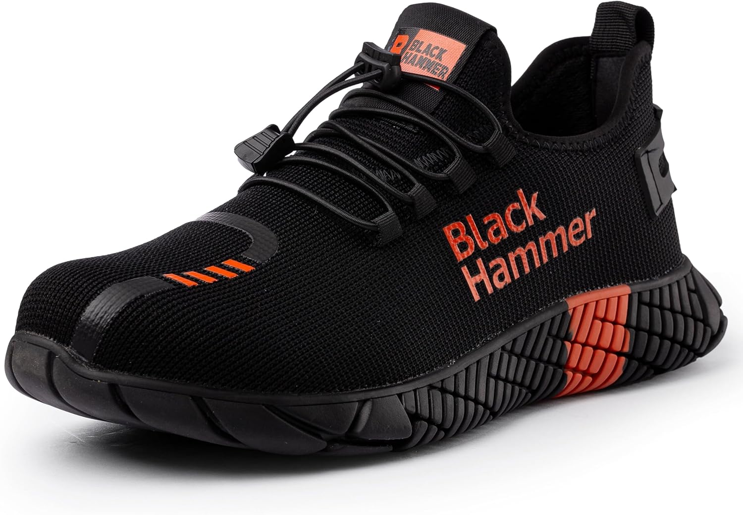 Black Hammer Men's 2000 Safety Trainers Steel Toe Cap Work Shoes, Lightweight, Oil and Slip Resistant, Anti-Static Heels, S1P SRC, ISO 20345:2011 Certified, Black, Six Month Sole Warranty