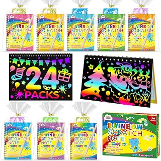 ZMLM Rainbow Scratch Party Favors Kids: Birthday Gifts Toy Bulk Scratch Art Notebook 24 Pack Scratch Paper Birthday Party Favor Girls Boys Art Craft Kit Scratch Pads Classroom Prizes