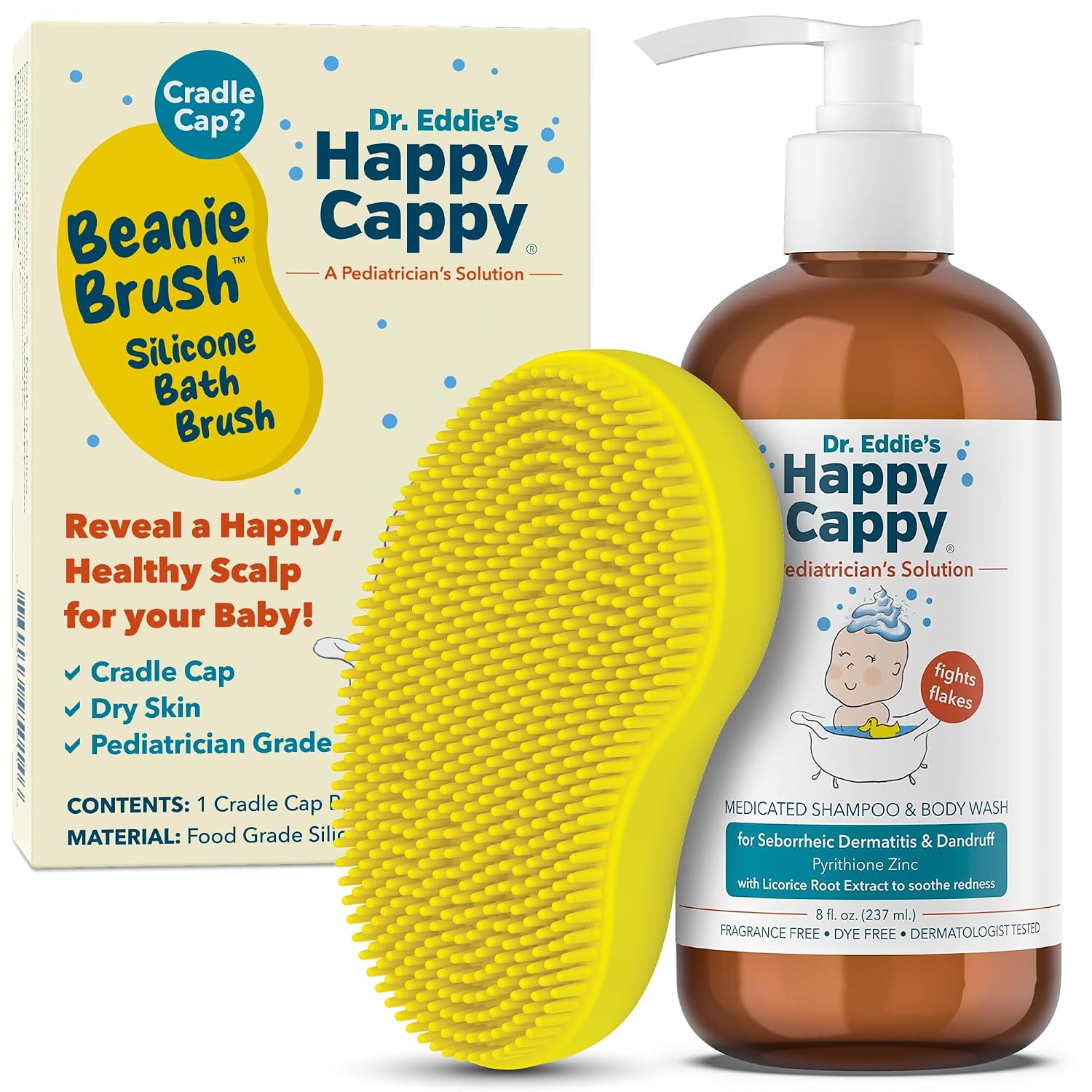 Happy Cappy Medicated Shampoo and Body Wash with Beanie Brush - 2 Pieces