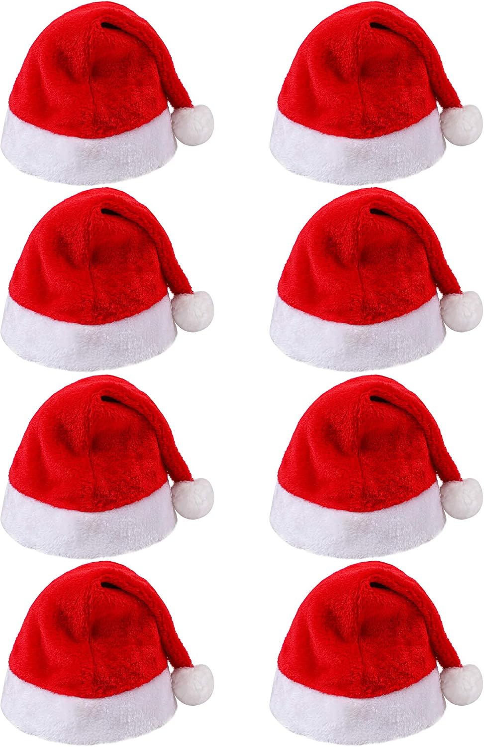 Aneco 8 Pack Christmas Hats Red Plush with White Cuffs Plush Fabric Santa Hat for Christmas Costume Party and Holiday Event