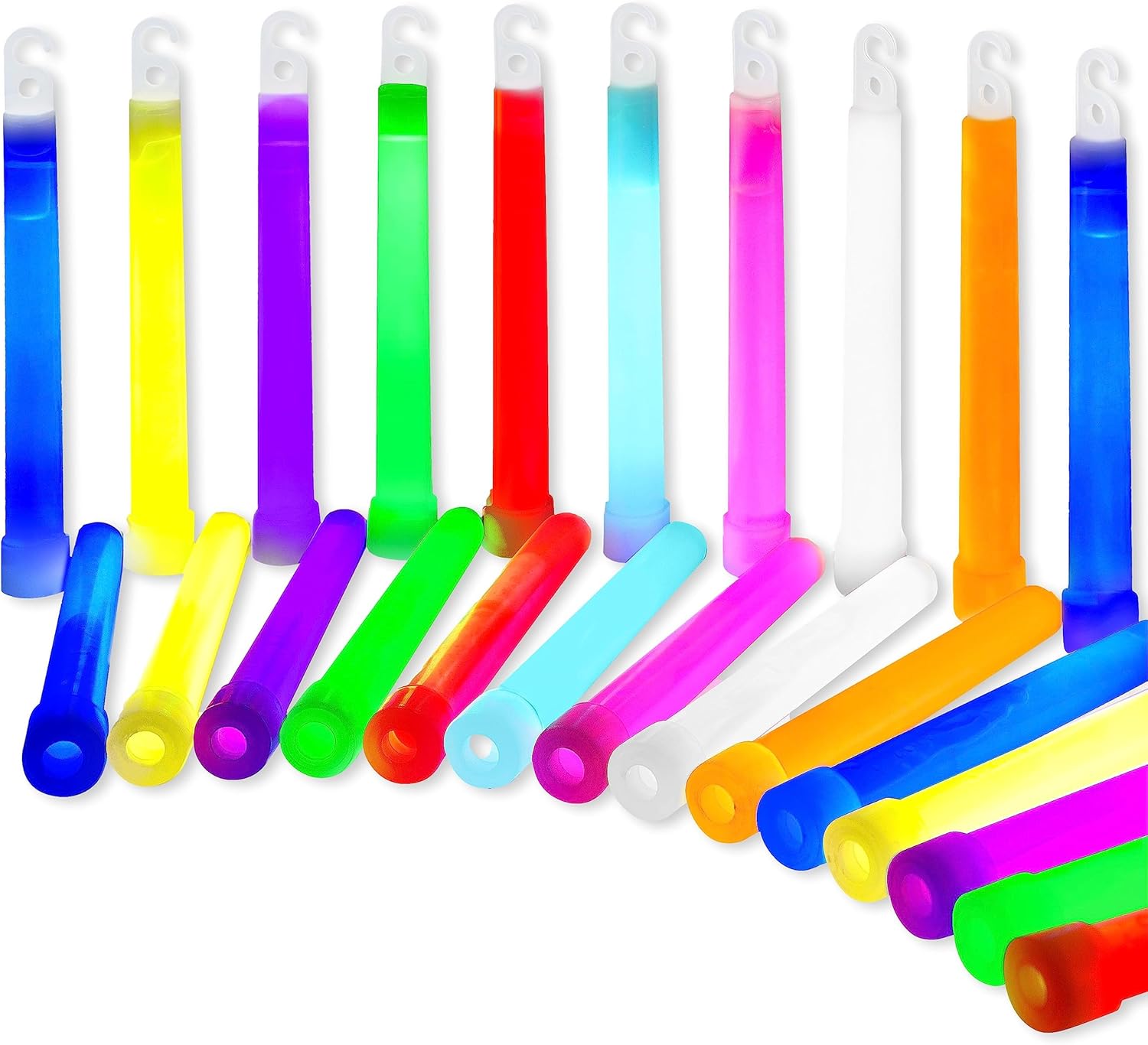 6 Inch Premium Glow in The Dark Glow Sticks with Lanyard Assorted Colours (Pack of 50)