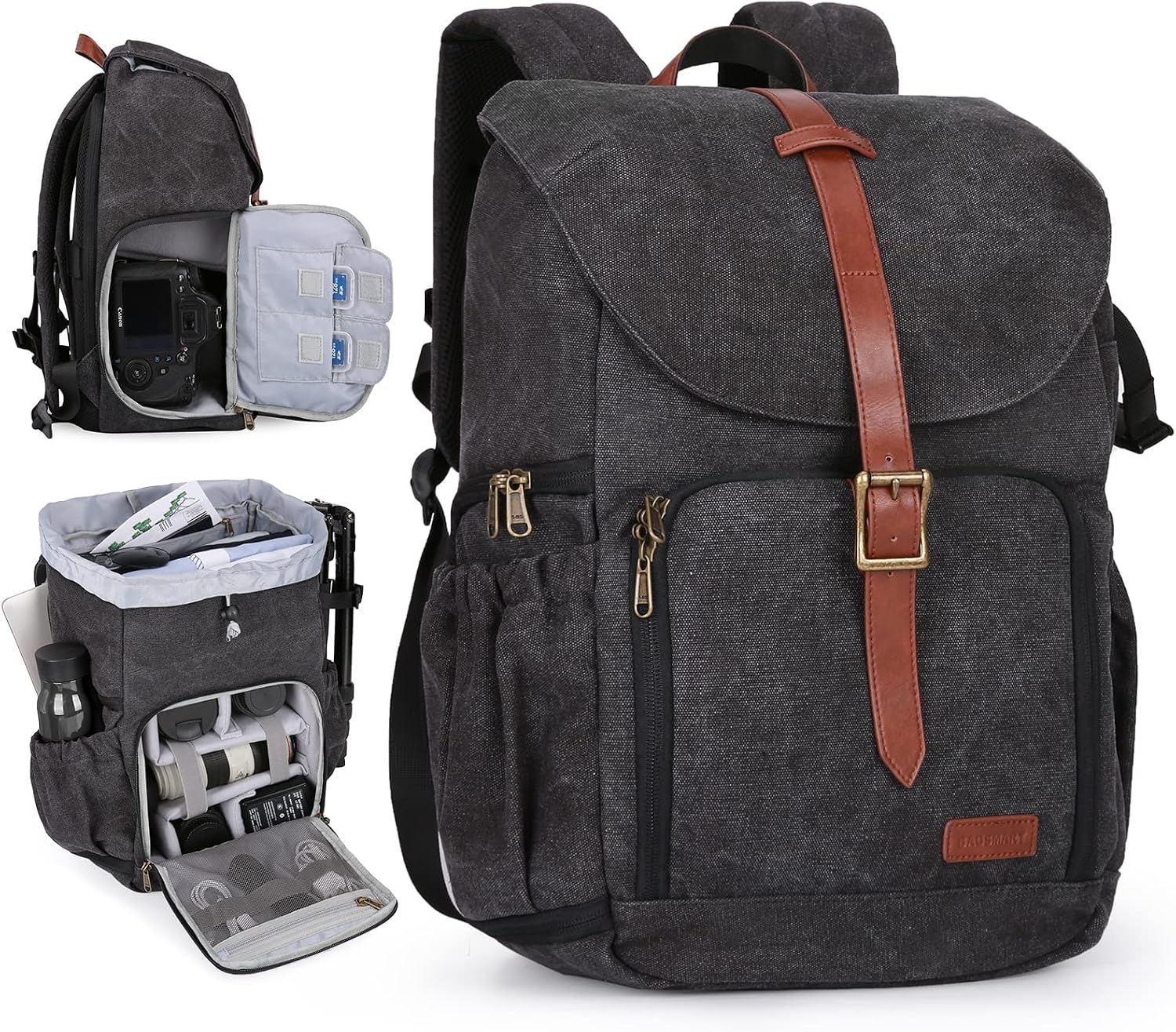 BAGSMART Camera Backpack, DSLR SLR Waterproof Camera Bag Backpack, Anti-Theft Photography Backpack with 15 Inch Laptop Compartment, Tripod Holder & Rain Cover, Black