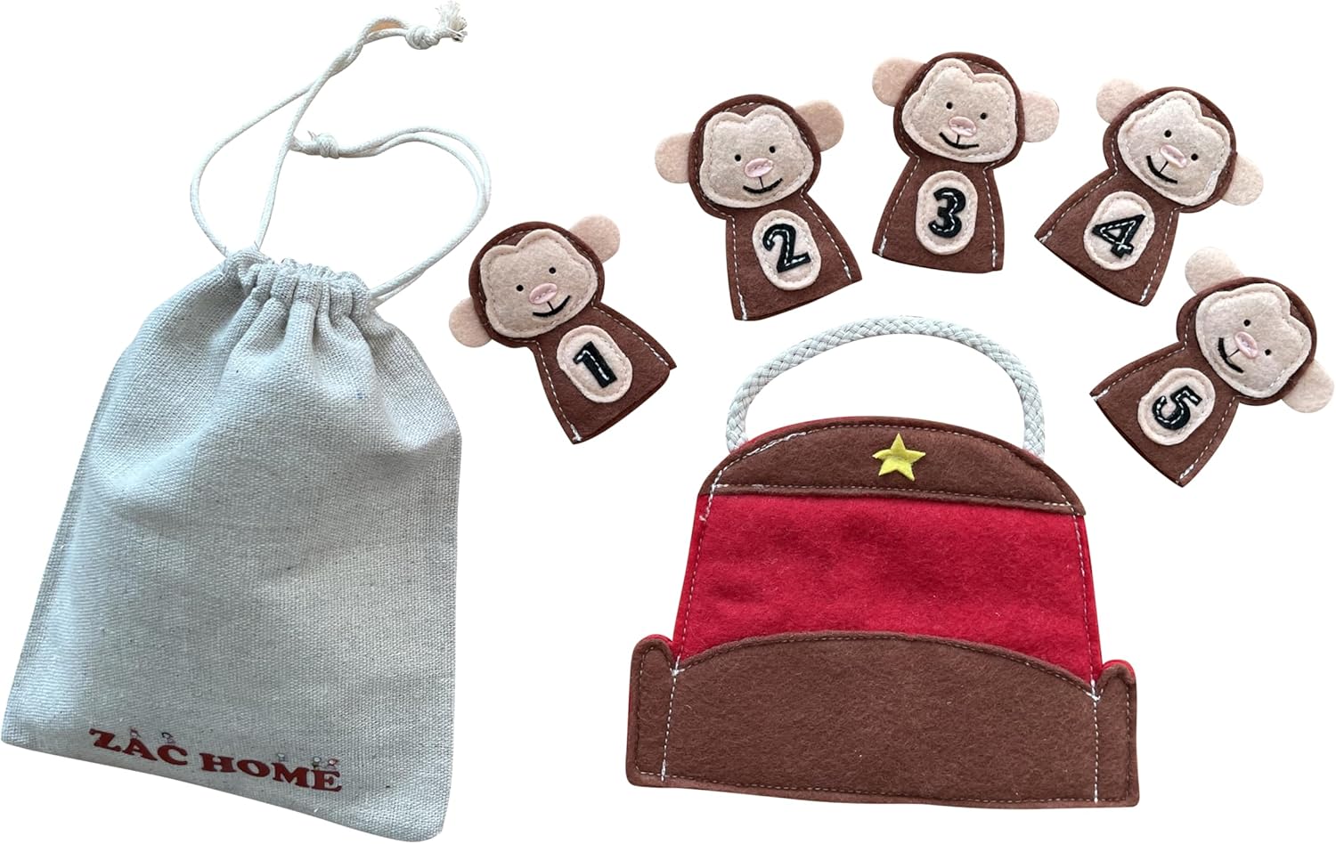 5 Little Monkey Jump in The Bed Nursery Rhyme Storytell Educational Finger Puppet