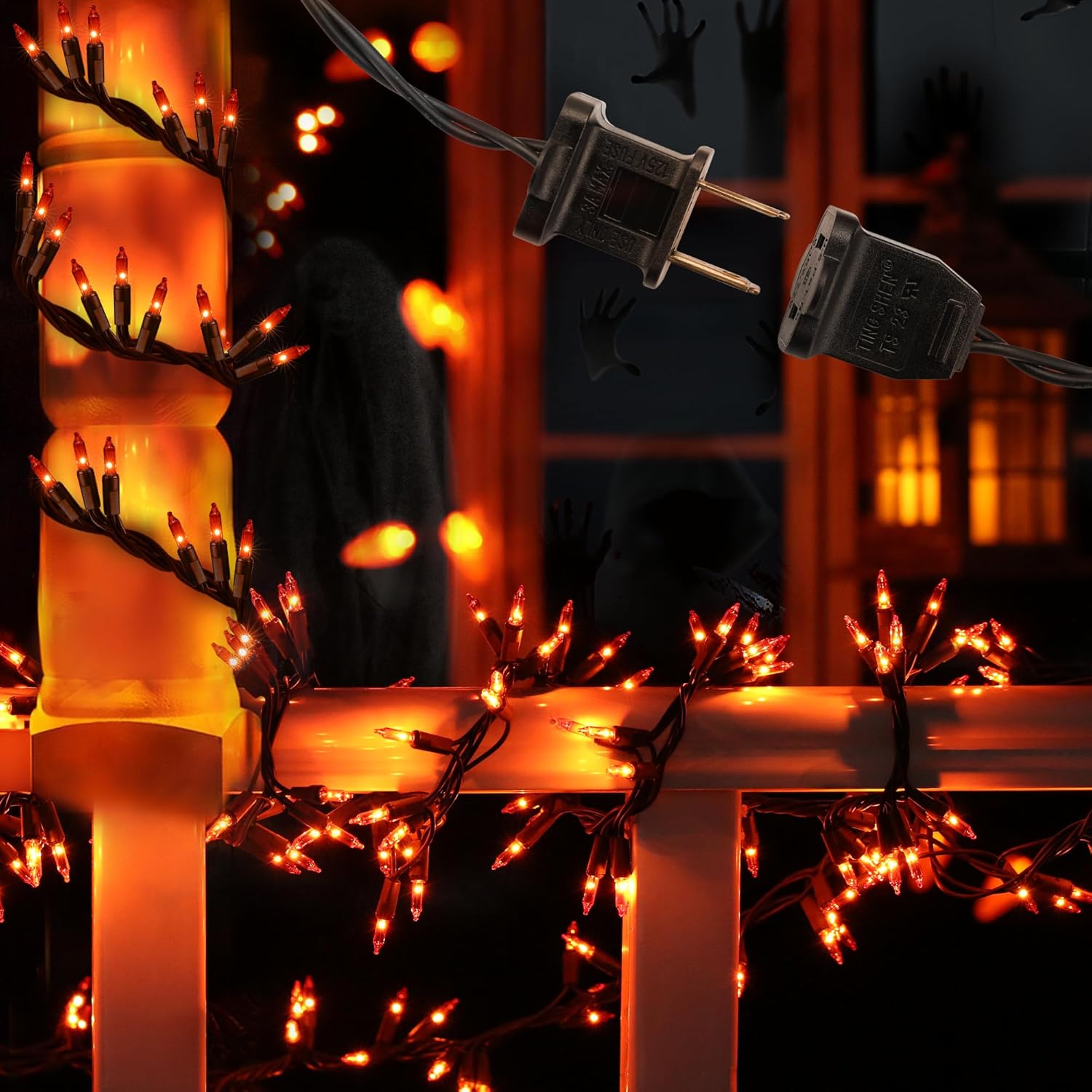 Brizled Orange Halloween Lights, 300 Count Halloween Garland Lights Connectable, Amber Incandescent Halloween Lights, UL Certified Mini Light String Black Wire for Fall Indoor Outdoor Fence Tree Decor