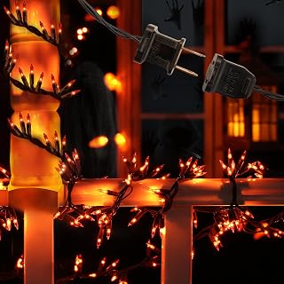 Brizled Orange Halloween Lights, 300 Count Halloween Garland Lights Connectable, Amber Incandescent Halloween Lights, UL Certified Mini Light String Black Wire for Fall Indoor Outdoor Fence Tree Decor