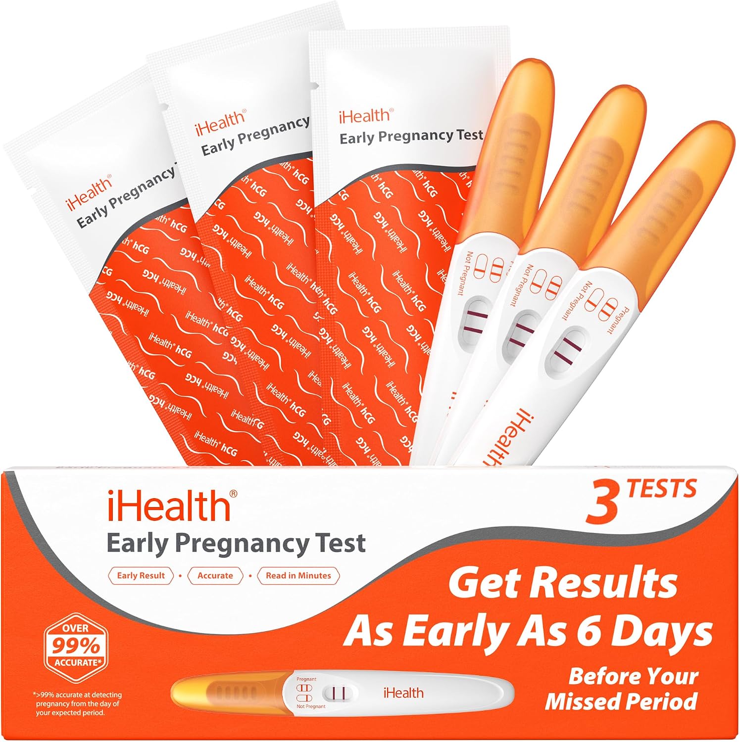 iHealth Early Pregnancy Tests, Early Detection at Home Pregnancy Test, 3 CT