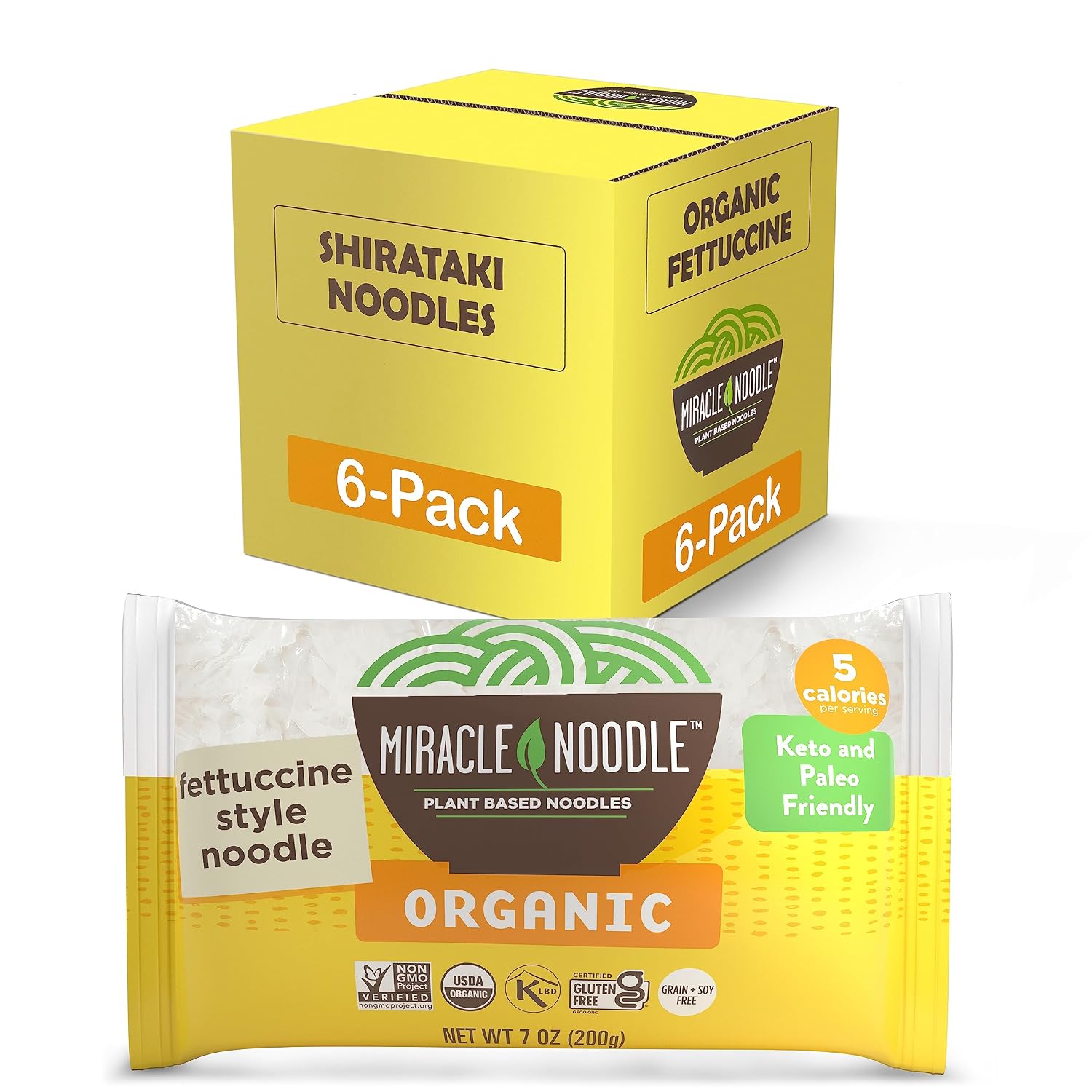 Miracle Noodle Organic Fettuccine Pasta, 7 Oz (Pack of 6) | Plant Based Shirataki Konjac Noodles, 5 Calories, 1g Net Carbs Per Serving, Keto, Gluten-Free
