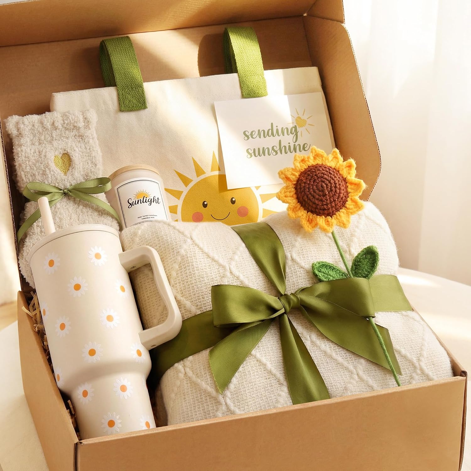 Sunshine Gift Baskets Get Well Care Package Birthday Gifts for Women Friend | Box of Sunshine Sunflower Gifts for Best Friends, Get Well Soon Basket Thinking of You Self Care Gift Boxes for Women Mom