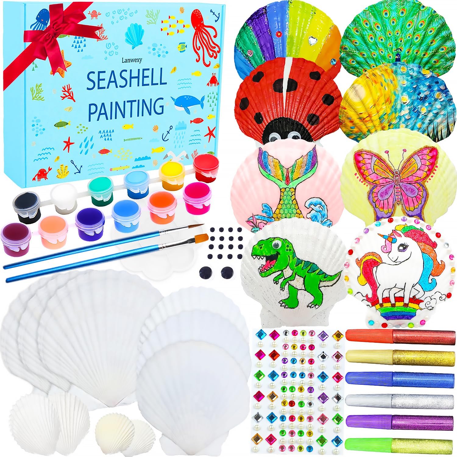 Lanwexy Sea Shell Painting Kit for Kids DIY Painting Present for Girls Boys Art and Craft Kits for Age 4 5 6 7 8 9 10 11 12 13 Year Old Birthday Day Father Day Gifts