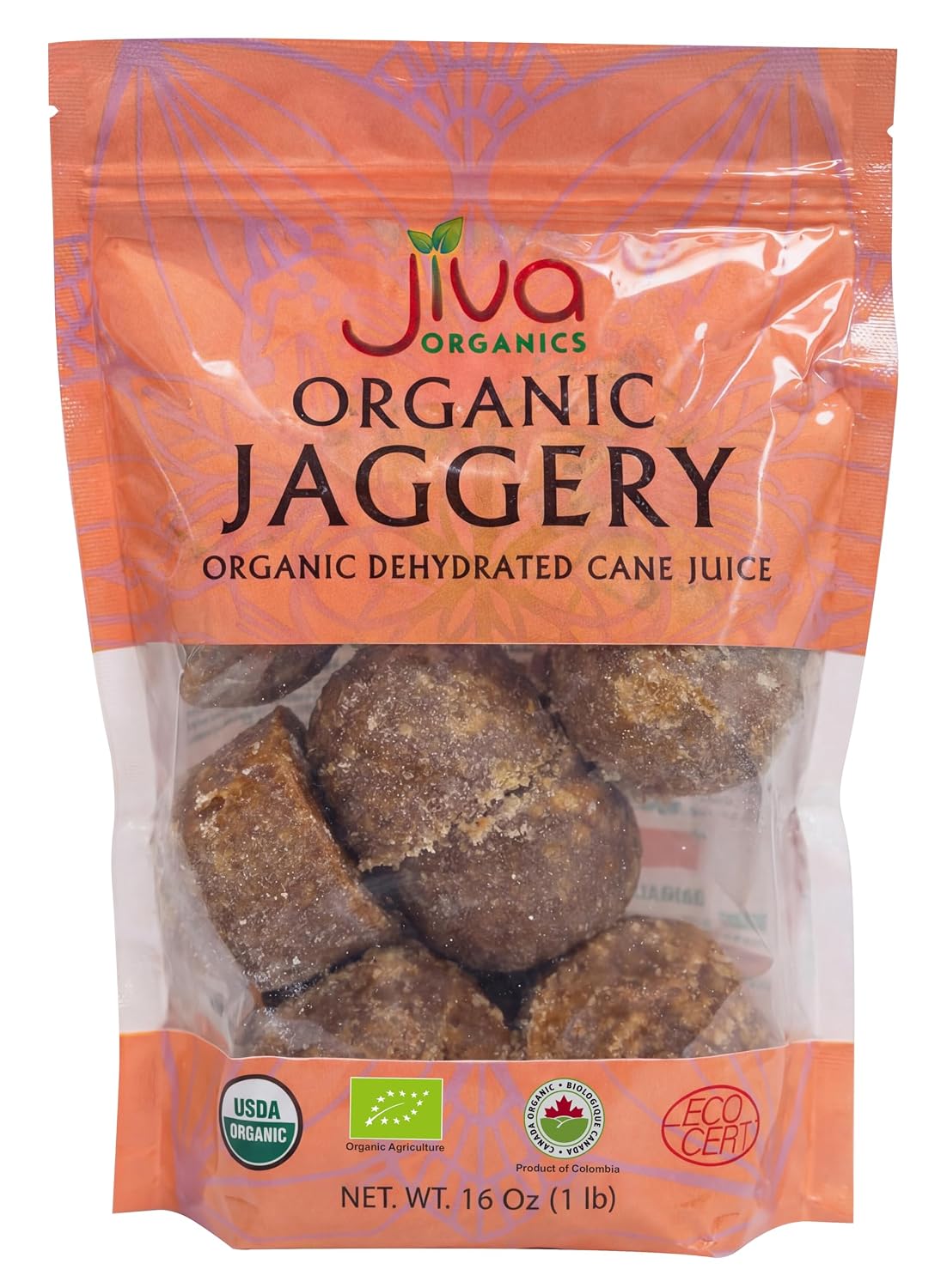Jiva Organics Jaggery Whole 1 LB (454g) | Cone Shapes - Gur, Panela | Unrefined Natural Cane Sugar | No Chemicals, No Preservatives