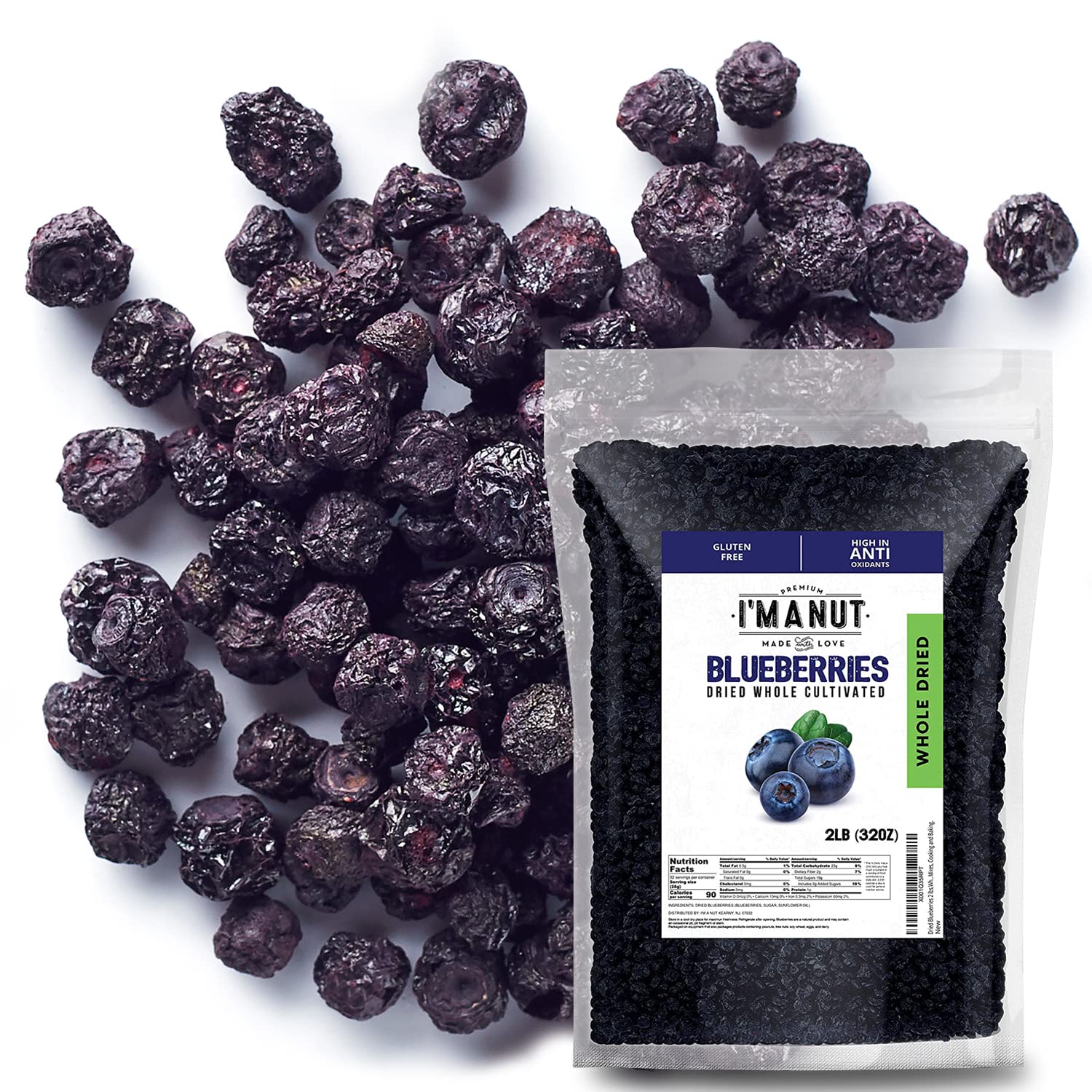 Dried Blueberries 2 lb (32 oz) – Gluten-Free & Peanut-Free, Slightly Sweetened – Great for Baking & Snacking – Berries with Benefits