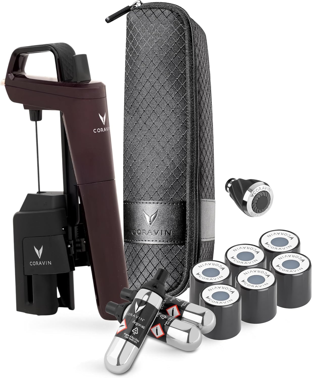 Coravin Timeless Six Plus Wine Preservation System - By-the-Glass Wine Saver - With 3 Pure Argon Gas Capsules, 6 Screw Caps & Wine Aerator - Limited Edition Hermitage Red