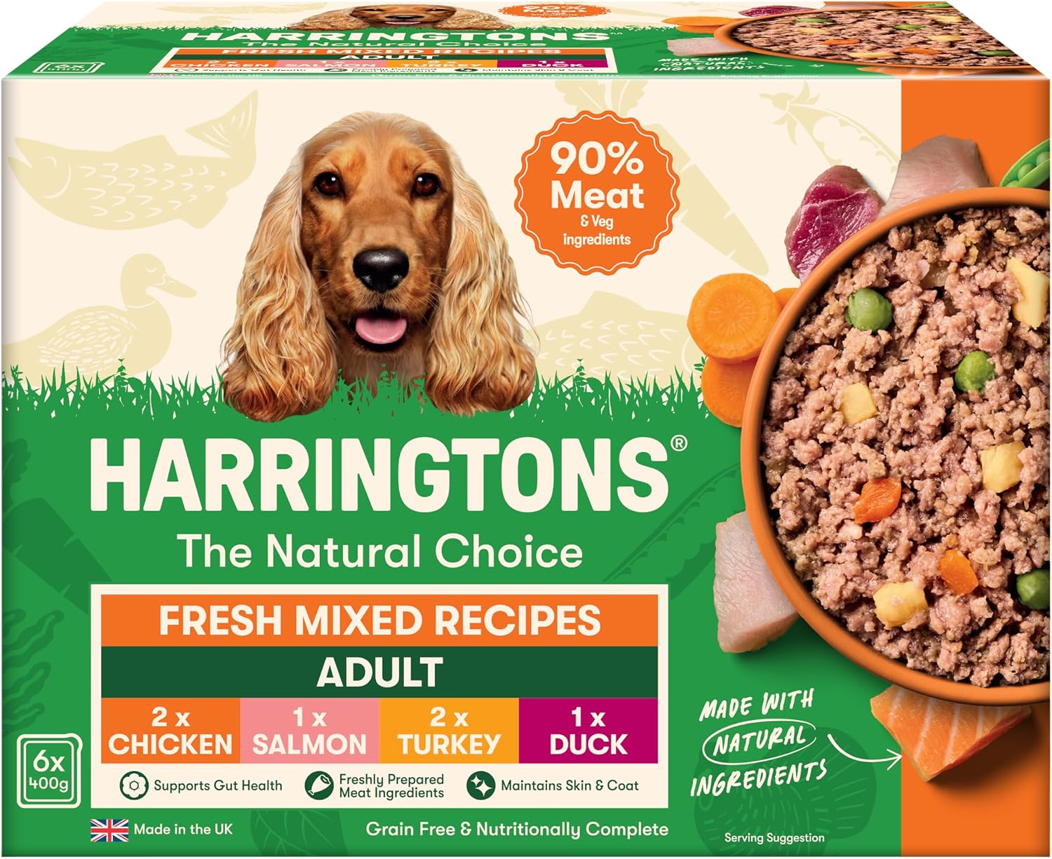 Harringtons Complete Wet Tray Grain Free Hypoallergenic Adult Dog Food Mixed Pack 6x400g - Chicken, Salmon, Turkey & Duck - Made with All Natural Ingredients
