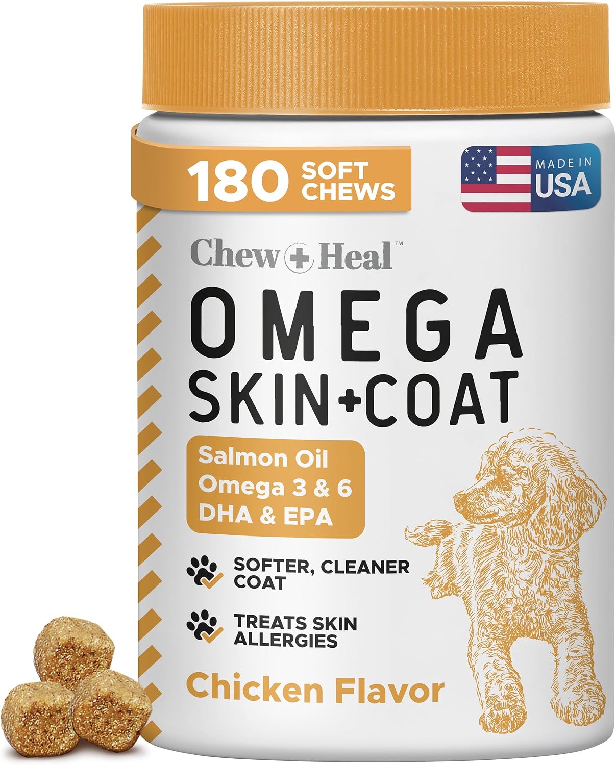 Omega 3 for Dogs, Itch Relief Chews, Fish Oil Skin & Coat, 180 ct, Chews