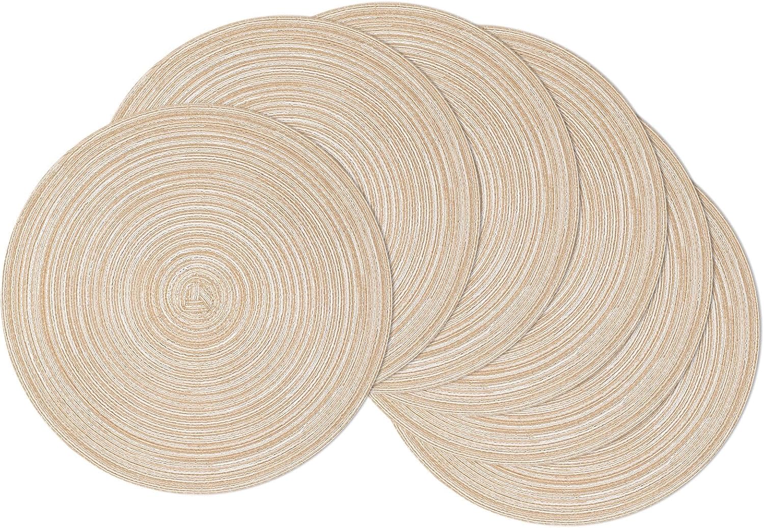 SHACOS 38cm Round Placemats Set of 6 Braided Woven Place Mats Washbale Table Placemat Round Heat Resistant Table Mats for Kitchen Dining Home Restaurant, Beige