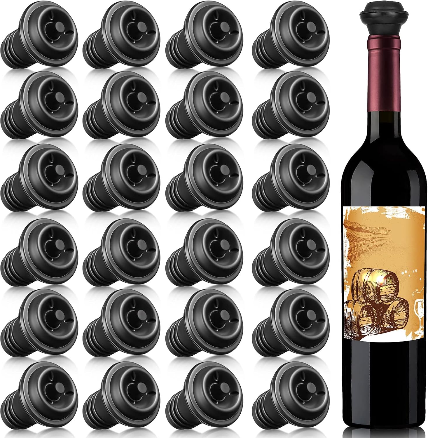 Honoson 24 Pieces Silicone Wine Stoppers Vacuum Seal Reusable,Black
