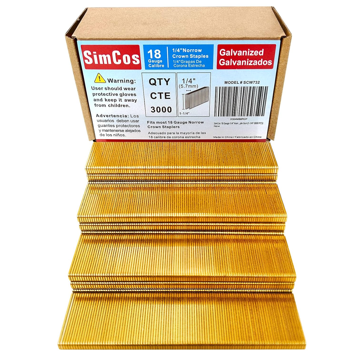 18 Gauge 1/4" Narrow Crown Staples, Galvanized Upholstery Staples for 18 GA Pneumatic or Electric Stapler or Staple Gun (1-1/4"-3000 PCS)