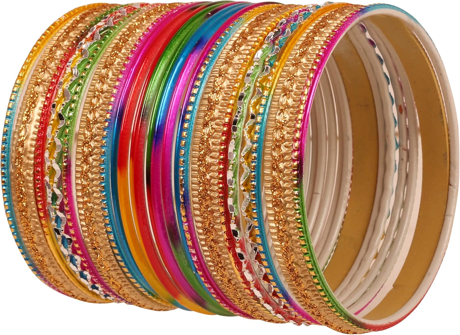 NEW! Touchstone "Gorgeous Rainbow Bangle Collection". Indian Bollywood Colorful Bangle Bracelets. Set of 24. In Antique Gold Tone For Women.