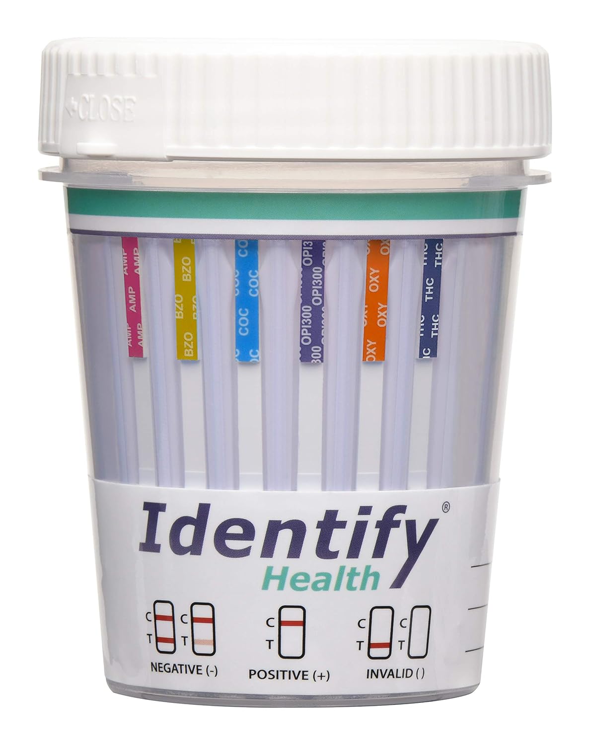 Identify Health Drug Screen Test | 100 Pack | 6 Panel CLIA Waived Instant Urine Drug Test Cup for AMP,BZO,COC,MOP|OPI,OXY,THC