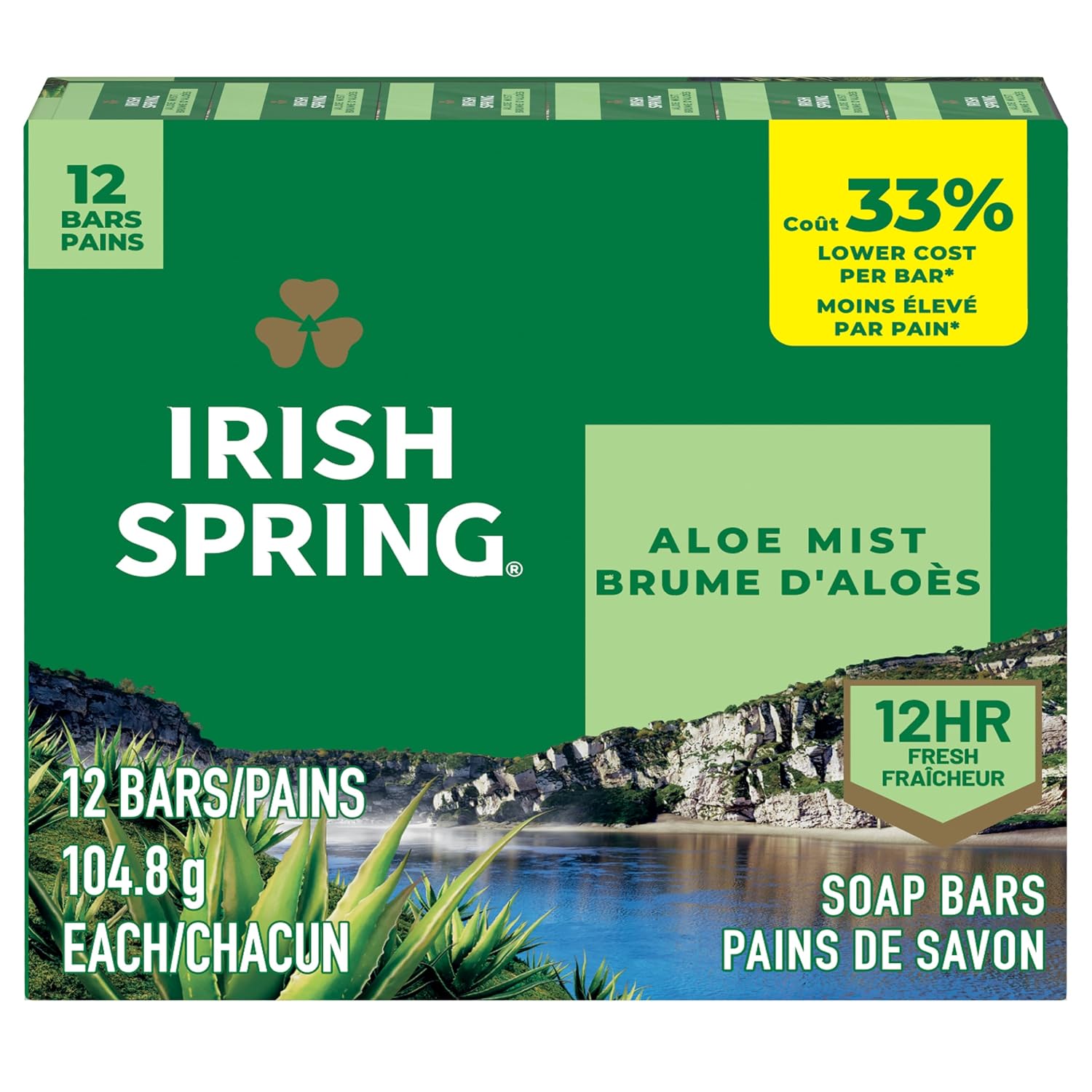 Irish Spring Bar Soap for Men, Original Scent, 104.8 g (12 Pack) | Deep Clean Body Soap Bar and Face Cleanser, Soap Bar, Deodeurant Soap, Paraben-Free, Phthalate Free, Flaxseed Oil