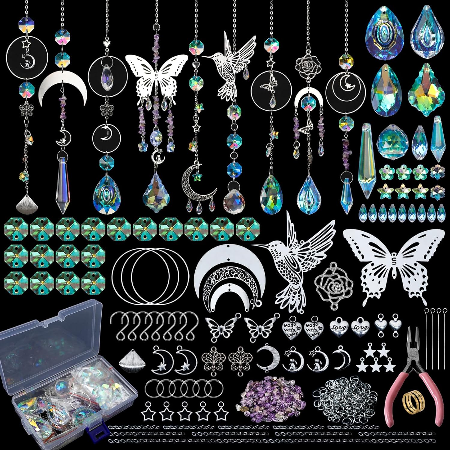 HYBEADS DIY Suncatchers, 400pcs Sun Catchers Making Supplies Kit Art and Crafts for Adults Hanging Prism Sun Catcher with Crystals Rainbow Maker for Indoor Window Home Wedding Garden Christmas Decor