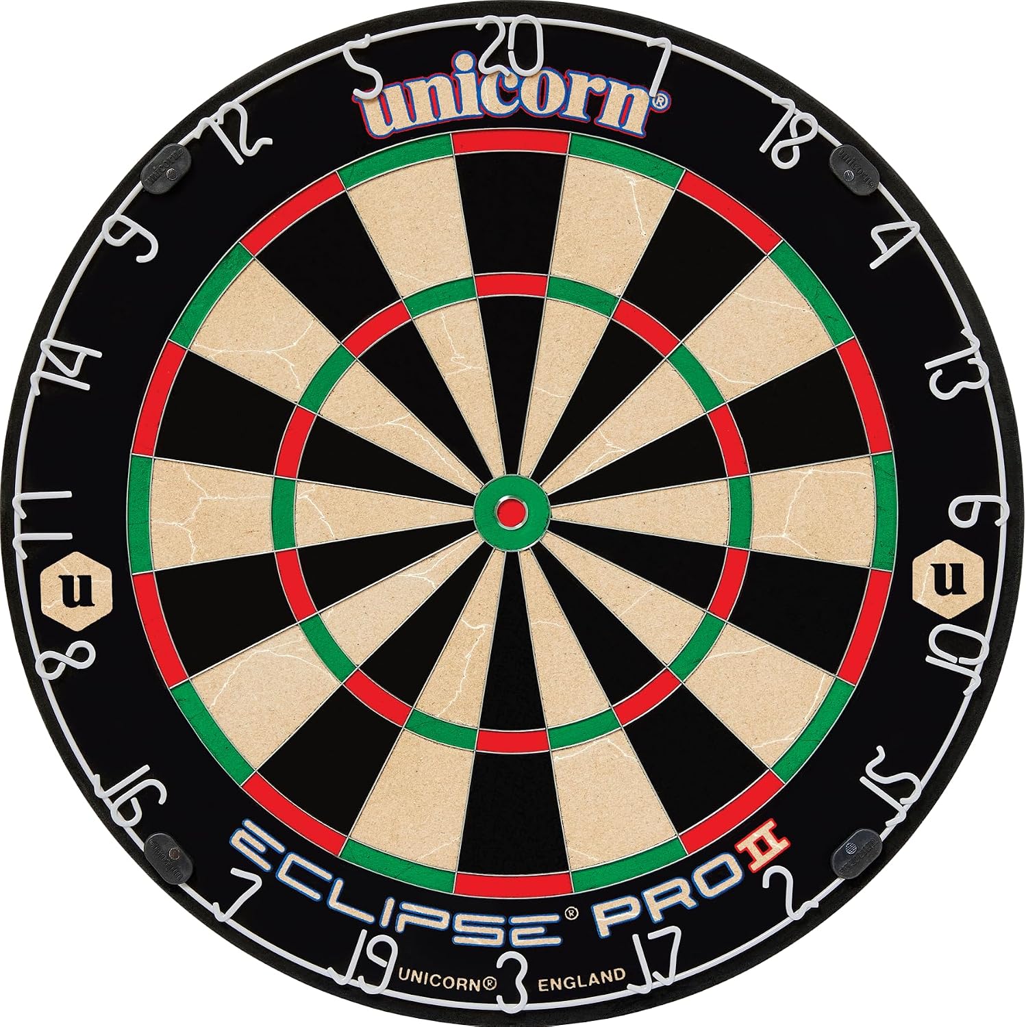 Unicorn Eclipse Pro 2 Bristle Steel Tip Dartboard with American Legend Dartboard Cabinets – Ultra-Slim Bullseye – High-Vis Rotatable Number Ring – 30% Thinner Wire