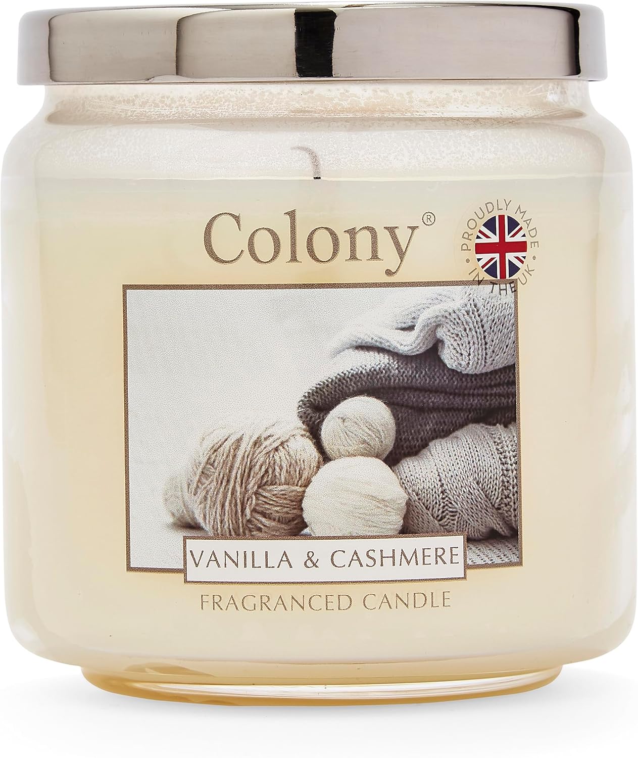 Wax Lyrical, Colony Vanilla & Cashmere Medium Candle Jar, Burn Time of Up to 75 Hours, White