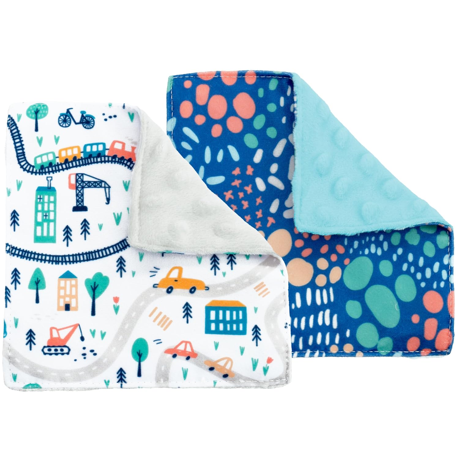 S&T INC. Aura Crinkle Square Baby Toys, 2 Pack, 6" x 6", City Dots