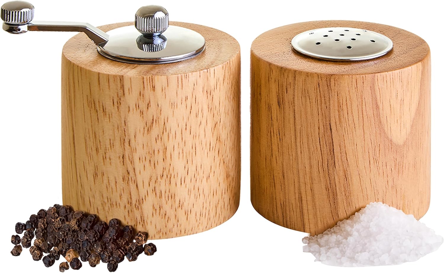 Premier Housewares Eco Friendly Natural Colour Rubberwood Salt & Pepper Set | Efficient Wooden Salt And Pepper Grinder Set For Kitchen | Chrome Finished Salt And Pepper Mill