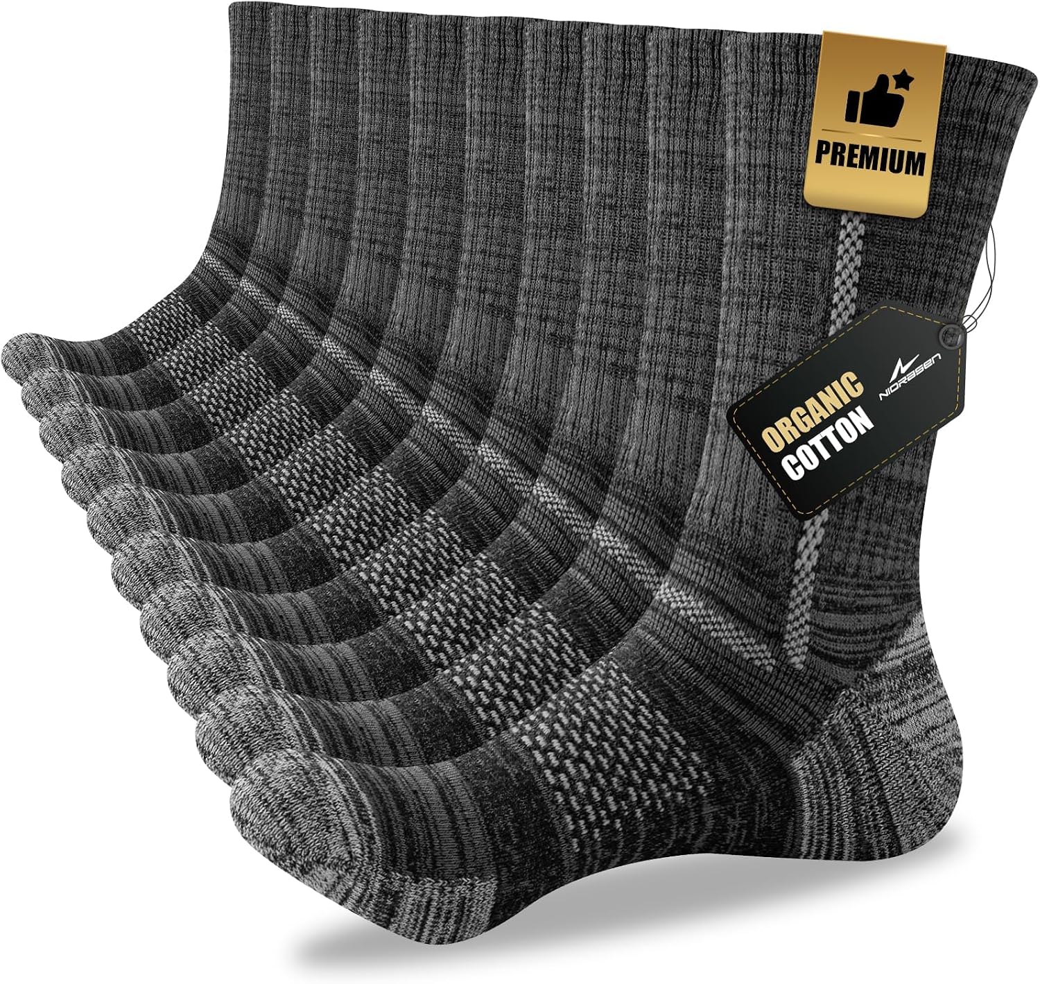 Niorasen Men's Cotton Crew Work Socks, 5 Pairs, Cushioned