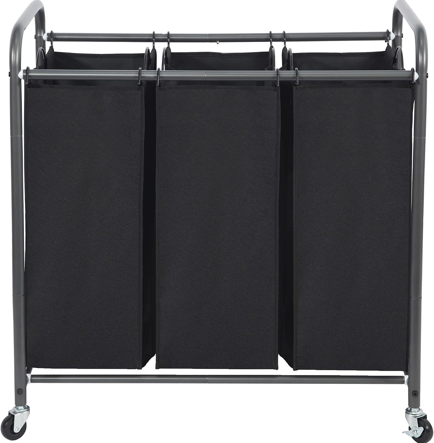 STO STO Laundry Sorter 3 Section, 3 Bag Laundry Hamper, Rolling Laundry Cart, Laundry Basket with Heavy Duty Lockable Wheels and Removable Bag for Clothes Storage, Black