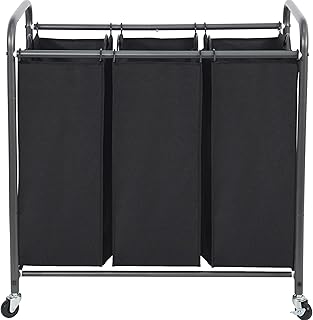 STO STO Laundry Sorter 3 Section, 3 Bag Laundry Hamper, Rolling Laundry Cart, Laundry Basket with Heavy Duty Lockable Wheels and Removable Bag for Clothes Storage, Black