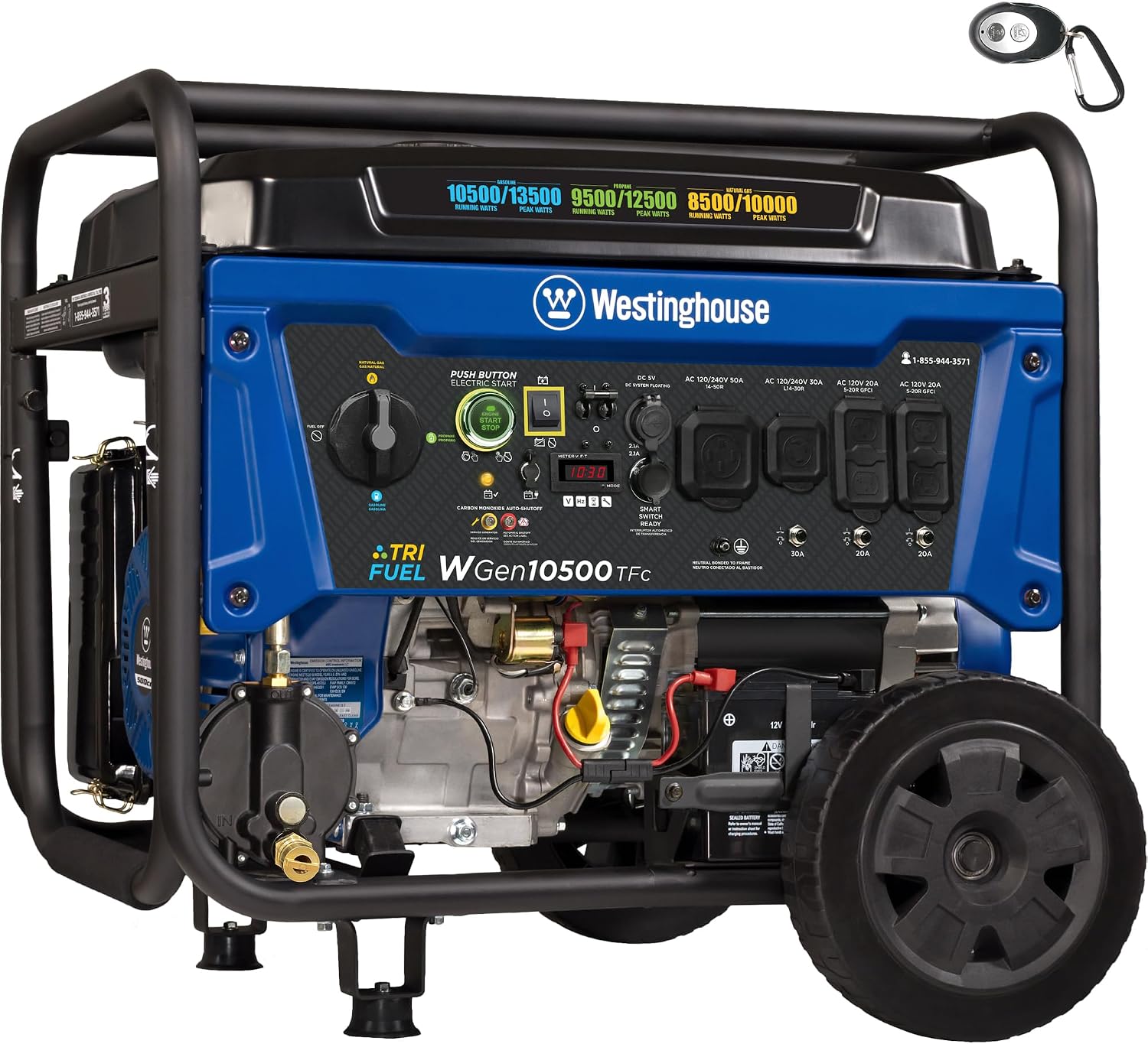Westinghouse 13500 Peak Watt Tri-Fuel Home Backup Portable Generator, Remote Electric Start, Transfer Switch Ready, Gas, Propane, and Natural Gas Powered