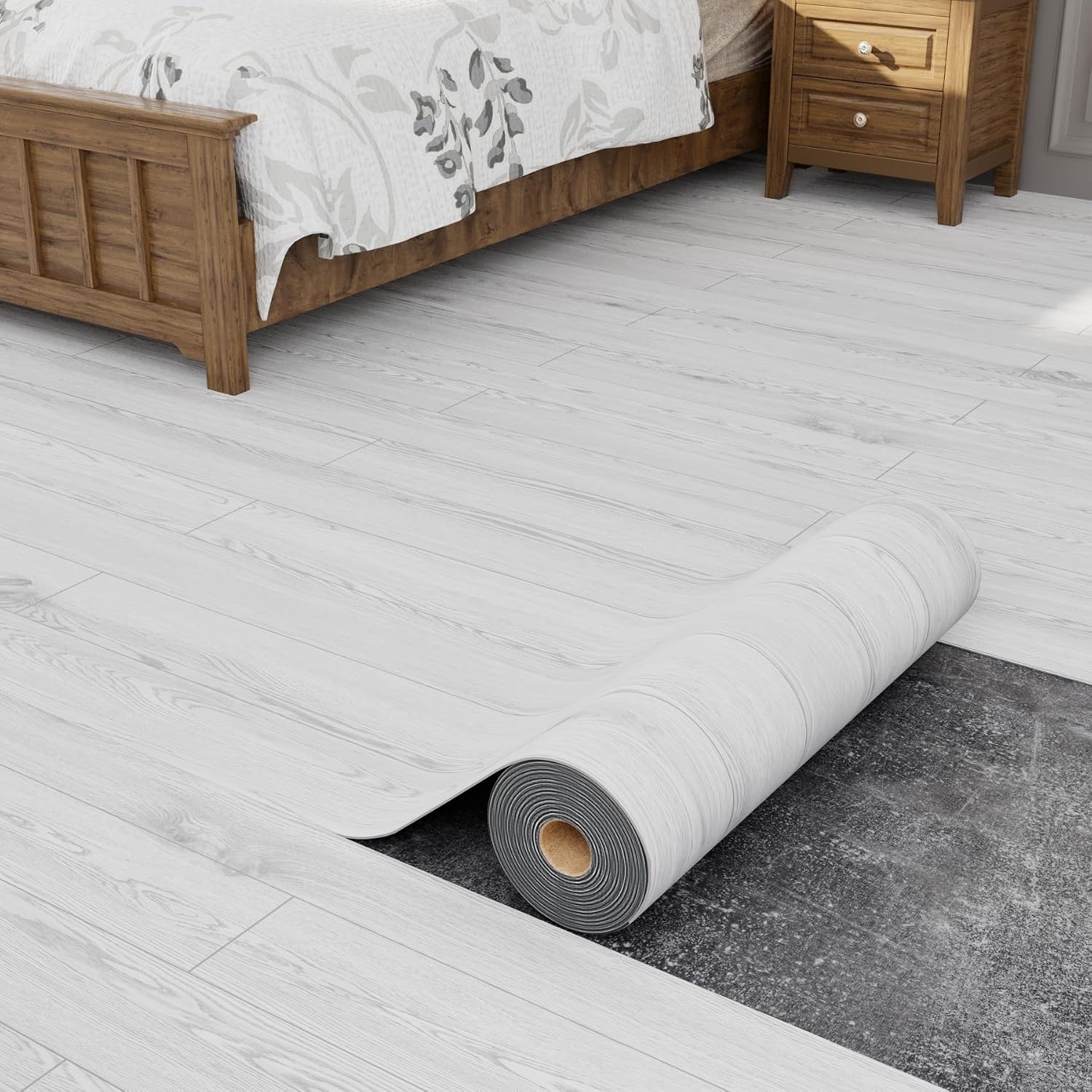 Peel and Stick Vinyl Flooring Roll 23"x 118"/19 Sq.Ft, Thicken Self Adhesive Vinyl Floor Tiles Wood Plank Flooring Waterproof Wear-resistant for any Room, Easy DIY Floor Coverings, White-Washed