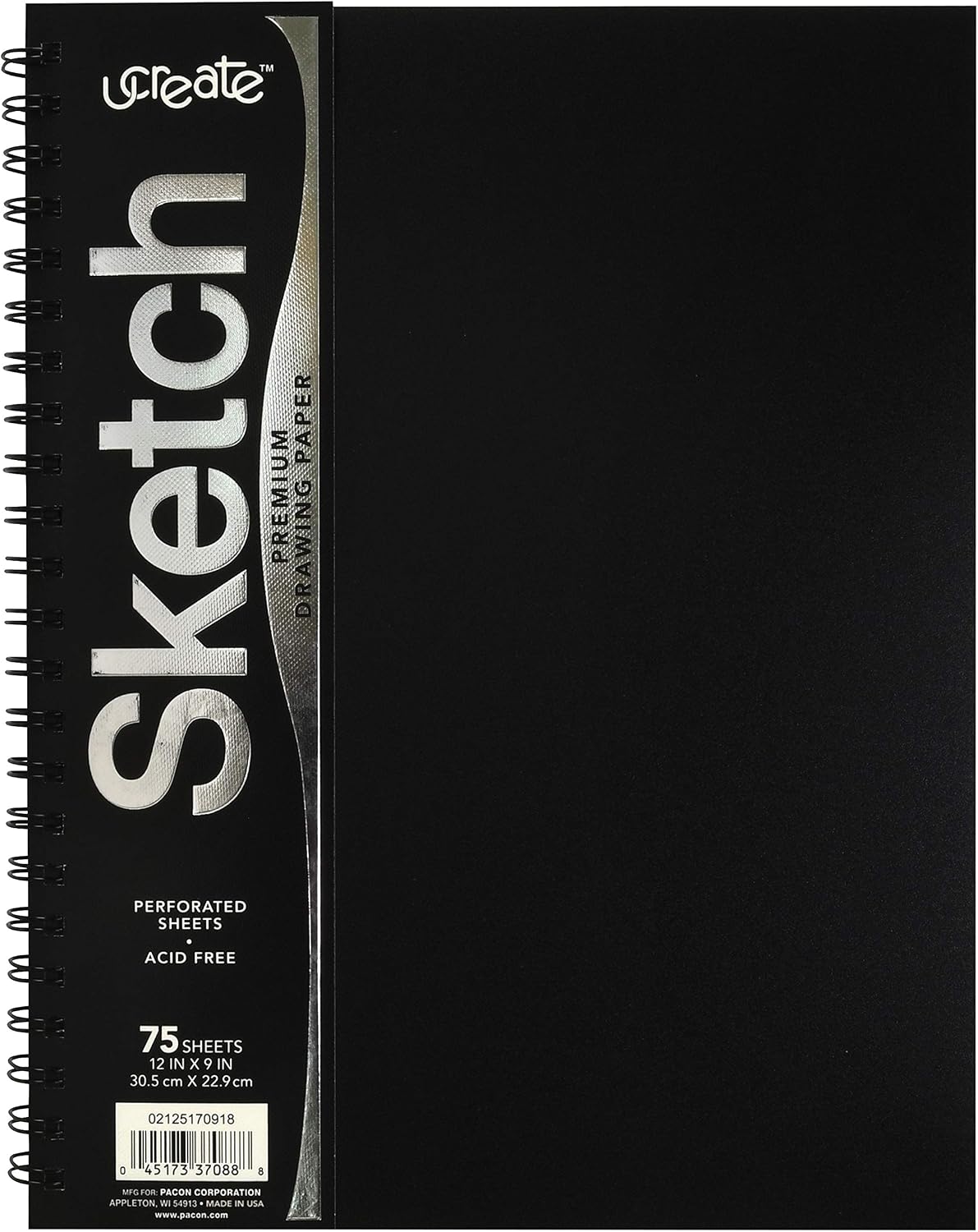 UCreate Poly Cover Sketch Book, Heavyweight, 9" x 12", Black, 75 Sheets
