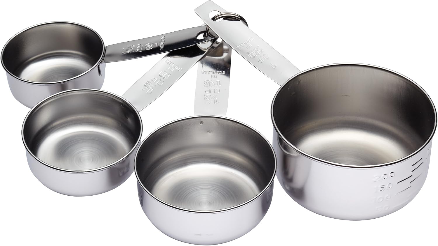 KitchenCraft Measuring Cup Set, Stainless Steel Measure Spoon Cups for Baking Cooking, Set of 4, Silver