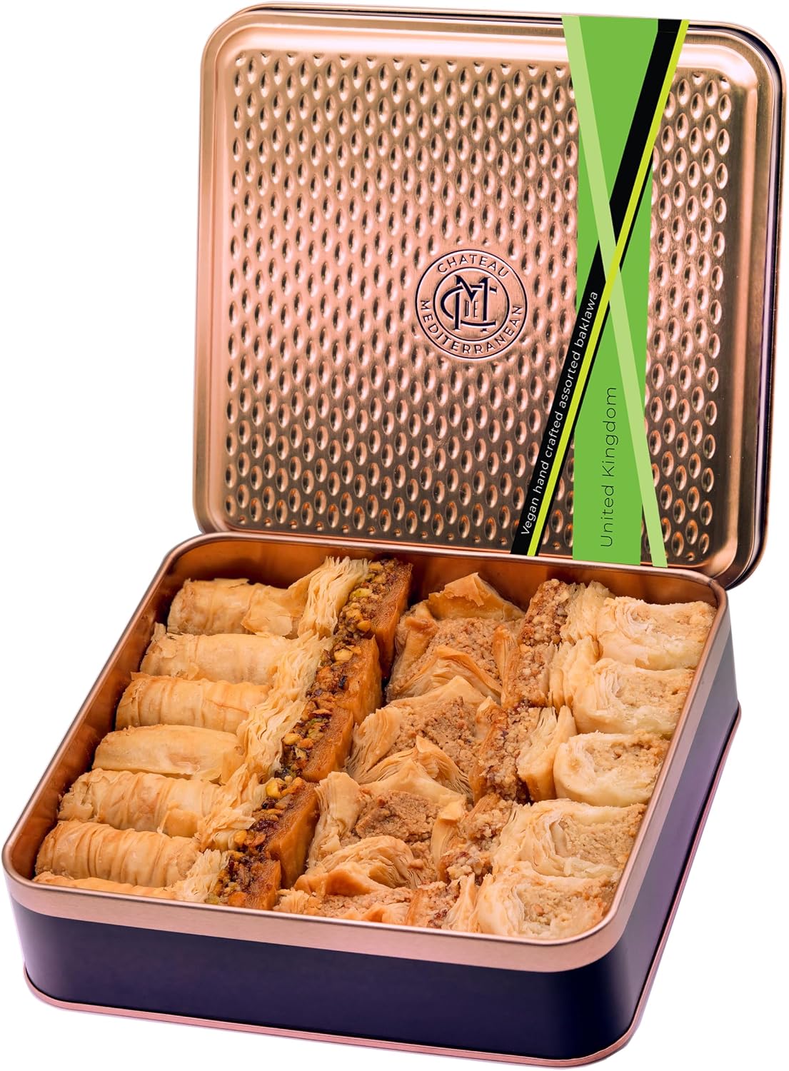 Vegan Baklava Baklawa Gift Tin, Assorted Nut Filo Pastry, 27 Pieces 500g