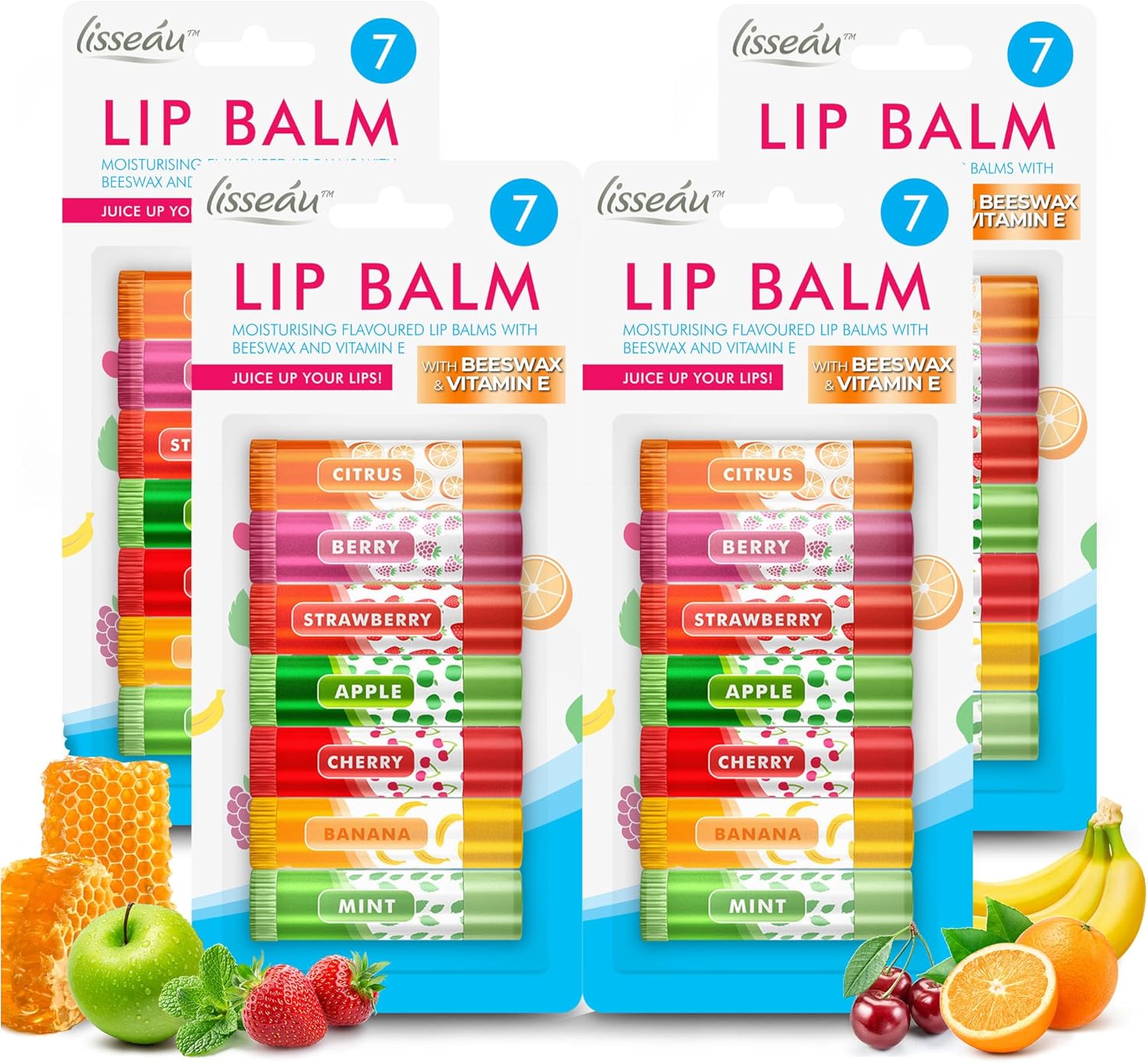 SOL 28pk Lip Balm Set Flavoured Moisturiser for Lips with Beeswax & Vitamin E - Lip Care Gift Set Fruity Flavours for Dry Chapped Lips - Moisturising Balms Multipack Sticks Girls Lipbalm for Daily Use