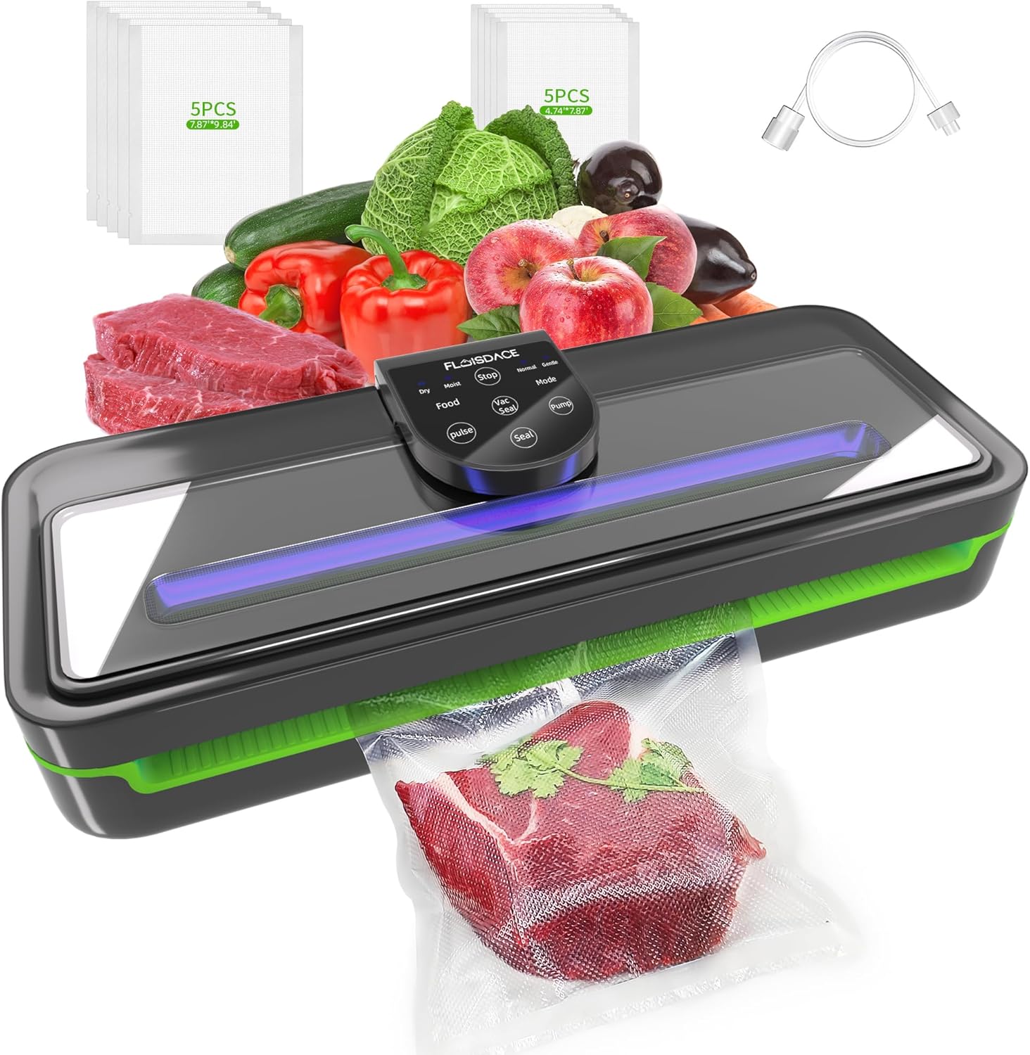 Precision Vacuum Sealer Machine for Food Preservation, Food Vacuum sealing, 10 Vacuum Sealer Bags, 8-in-1 Sous Vide Compression(85Kpa), Dry&Moist&Normal&gentle Modes, Full Automatic, Black
