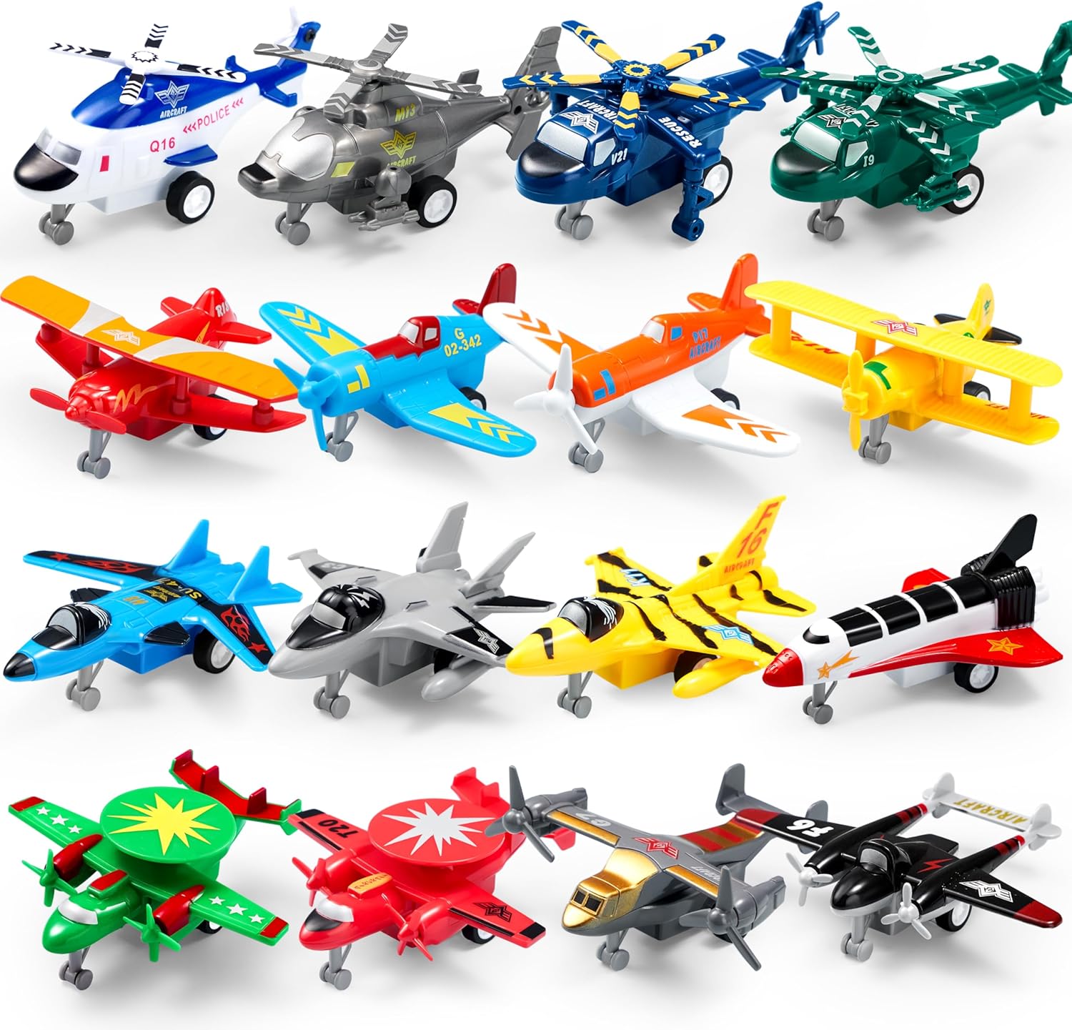 JOYIN 16 Pcs Pull Back Airplane Toys, Boys Plane Playset, Aircraft Including Helicopter Toys, Jet Toys, Fighter Jet Toys, Bomber Toys, Biplane Toy, Gifts for Toddler Kids 2-8 Years Old