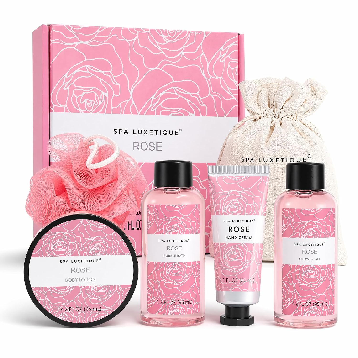 Spa Luxetique Gifts for Women, Rose 6 Pcs Spa Bath Gift Set for Women