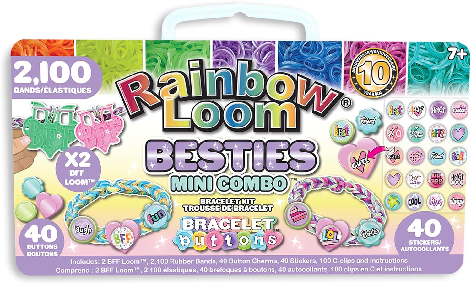 Rainbow Loom Besties Mini Combo Loom Band Kit | Rubber Band Bracelet Kit with Charms, Stickers, and Elastic Bands Childrens Jewellery Making Kits Make Great Gifts for Kids Age 7+