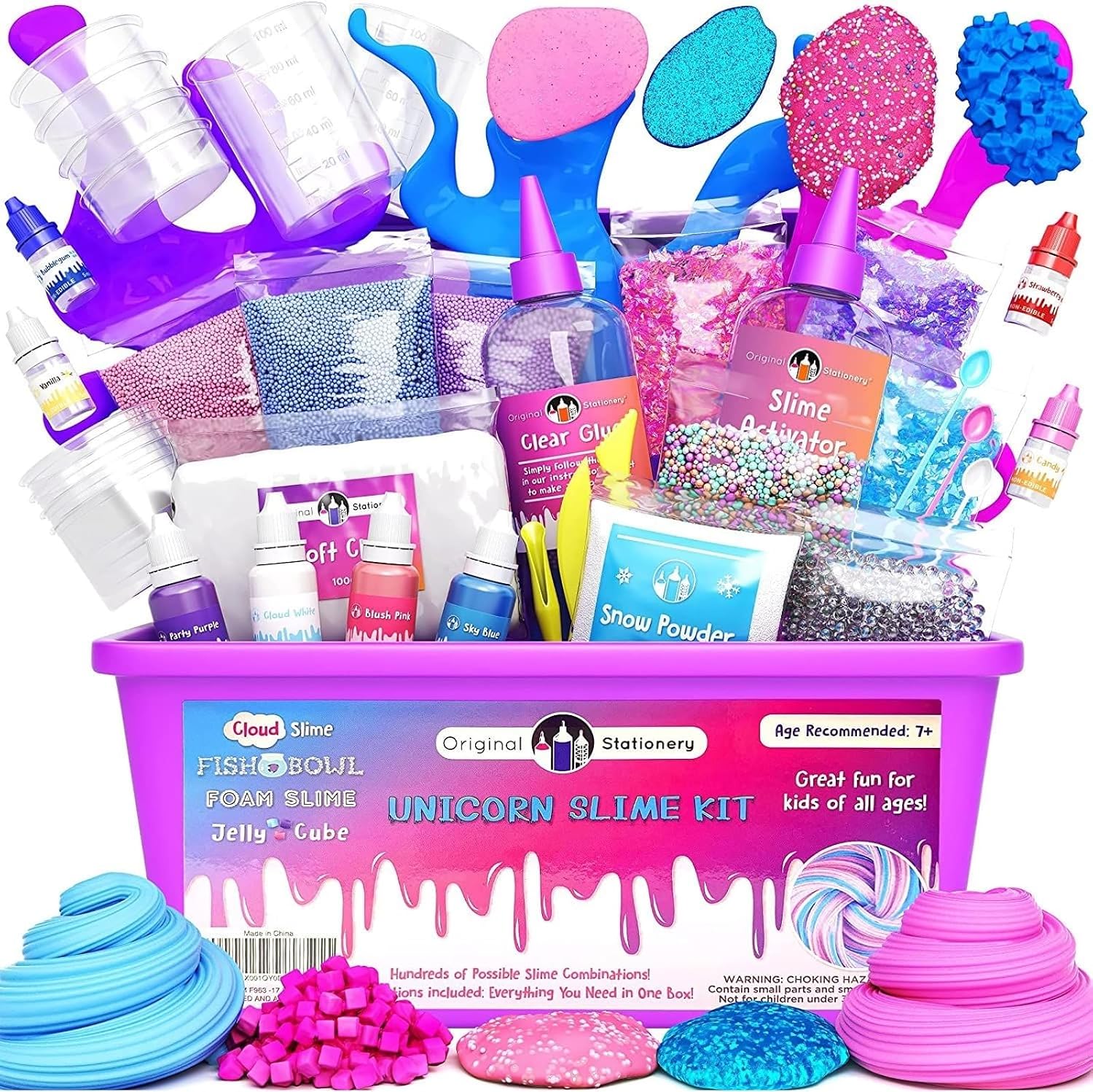 Original Stationery DIY Unicorn Slime Kit – Glow-in-The-Dark Fluffy & Glitter Slime Set – Fun Craft Activity & Birthday Gift for Kids Ages 7+