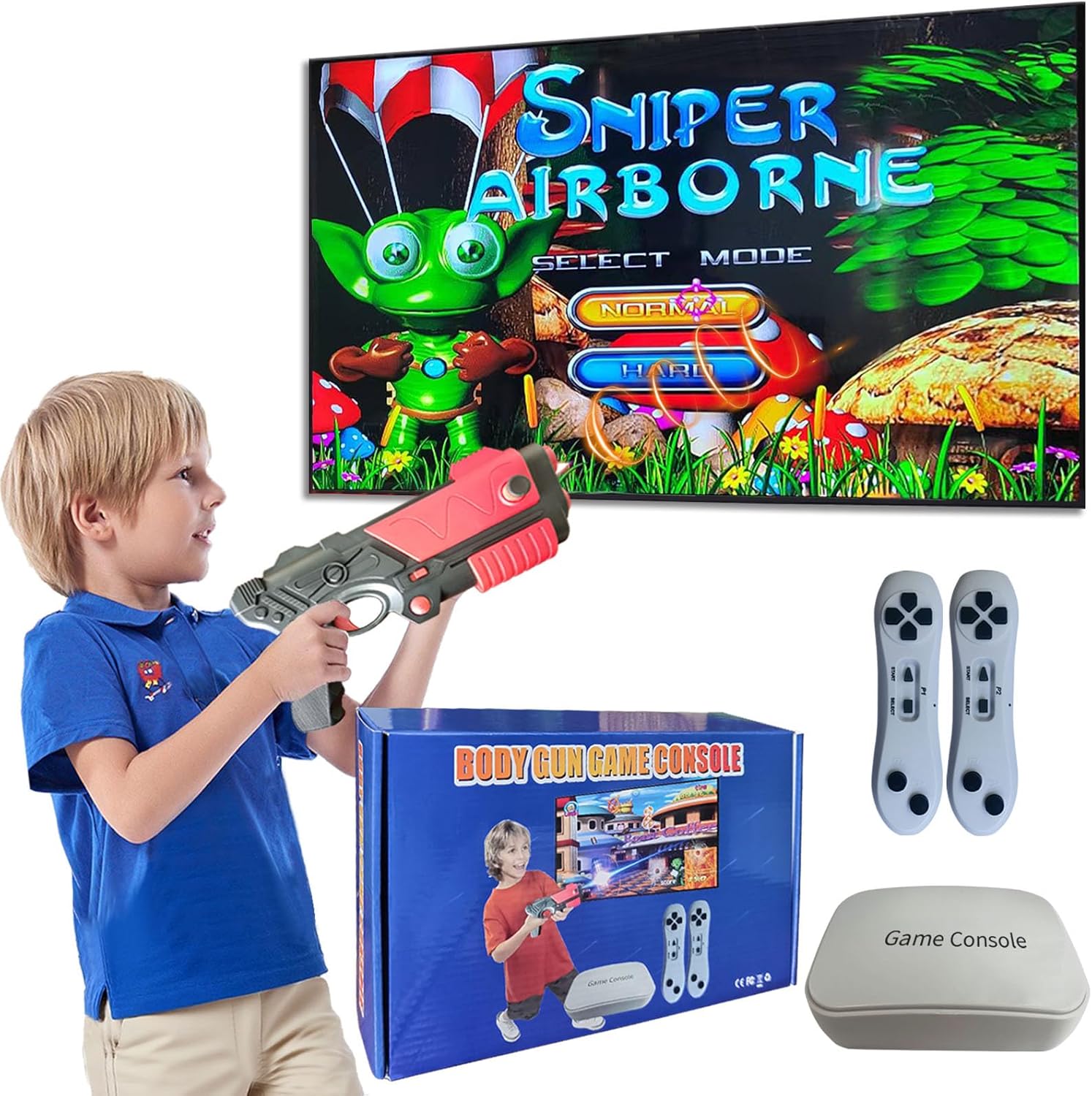 TV Game Console with 100+ Games, Handheld Video GameConsole for Kids, GameSystem with AR Gun Game for Boys,2 GameController, TV Plug& Play, Xmas Birthday Toy Gift for Boys Girls Age 3 +