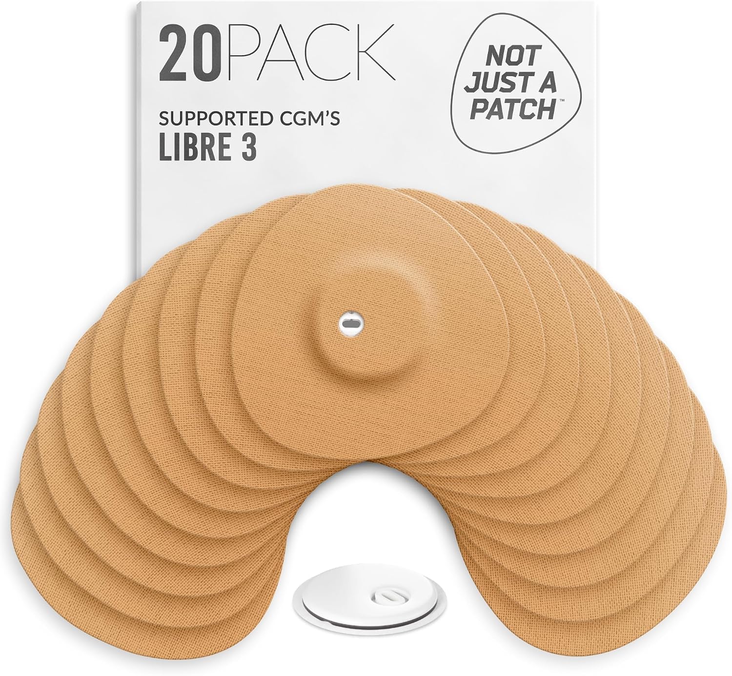 Not Just A Patch Freestyle Libre 3 Plus Sensor Covers (20 Pack) – Breathable, Sweatproof & Secure Hold – Precision-Cut Hole for Ventilation, Enhanced Adhesion & Gentle Support – 10-14 Day Wear - Beige